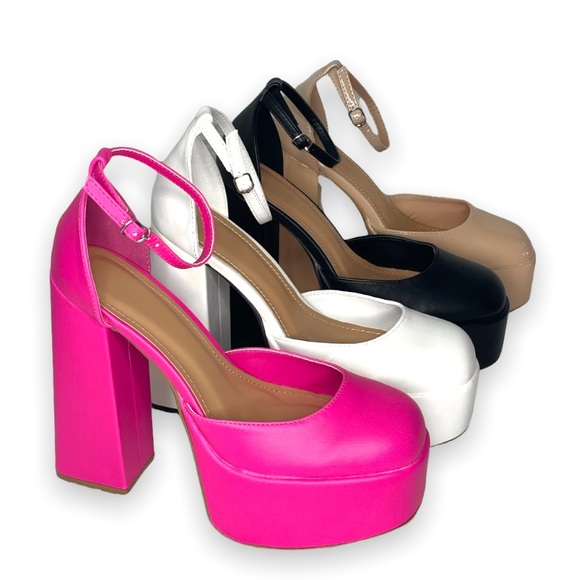 Black Platform Block High Heels - Picture 8 of 14